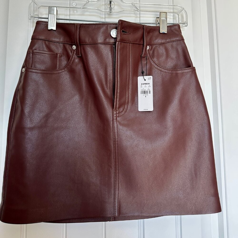Express Dark Brown/Chocolate Faux Leather Mini Skirt Size 0